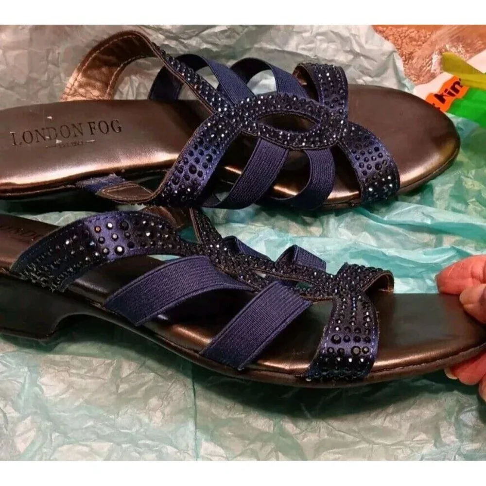 London‎ Fog Size 7M Women's Navy Blue Criss-cross Straps LFW-ELVIS 2 Sandals